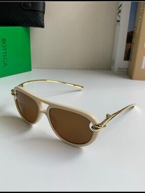 Bottega Veneta Ivory Aviator Brown Lens Sunnies